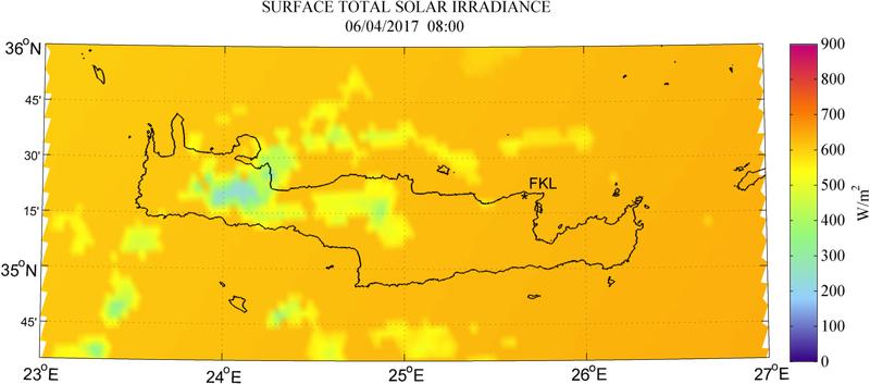 Surface total solar irradiance - 2017-04-06 08:00