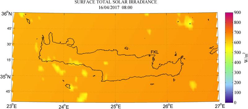 Surface total solar irradiance - 2017-04-16 08:00
