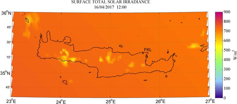 Surface total solar irradiance - 2017-04-16 12:00