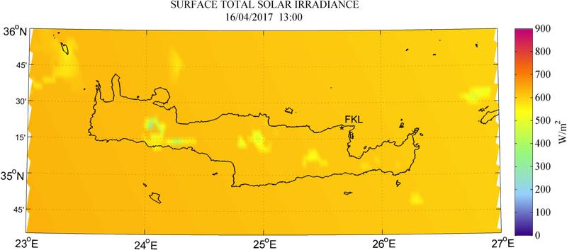 Surface total solar irradiance - 2017-04-16 13:00