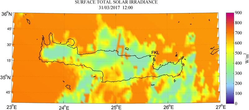 Surface total solar irradiance - 2017-03-31 12:00