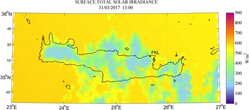 Surface total solar irradiance - 2017-03-31 13:00