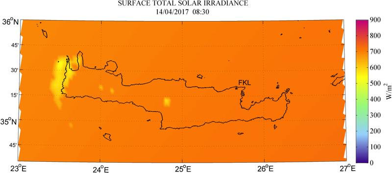 Surface total solar irradiance - 2017-04-14 08:30