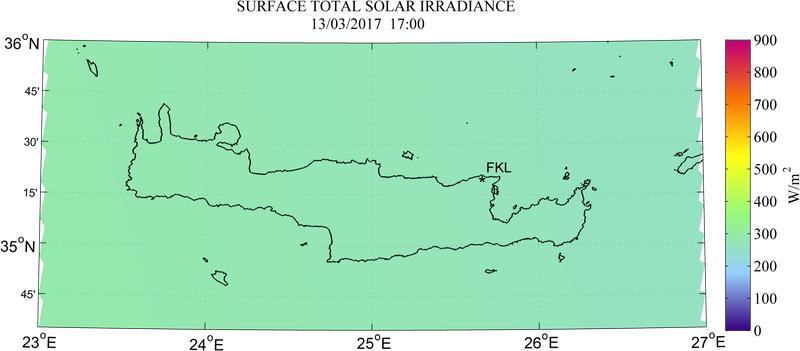 Surface total solar irradiance - 2017-03-13 15:00