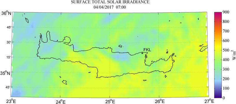 Surface total solar irradiance - 2017-04-04 07:00