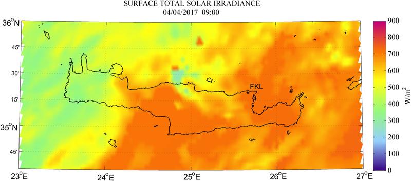Surface total solar irradiance - 2017-04-04 09:00