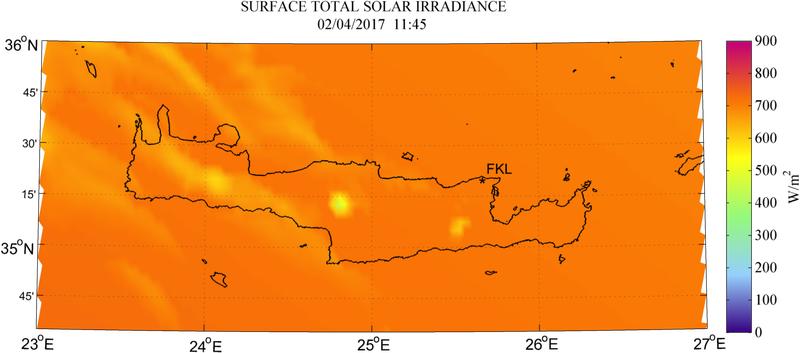 Surface total solar irradiance - 2017-04-02 11:45