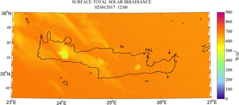 Surface total solar irradiance - 2017-04-02 12:00