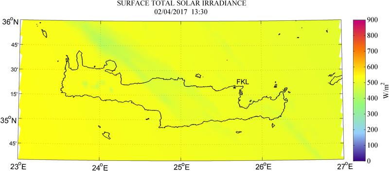 Surface total solar irradiance - 2017-04-02 13:30