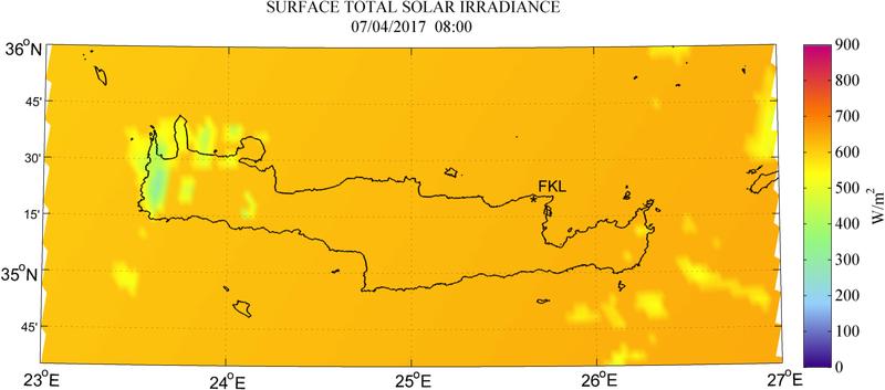 Surface total solar irradiance - 2017-04-07 08:00