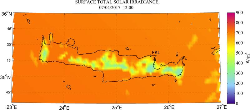 Surface total solar irradiance - 2017-04-07 12:00