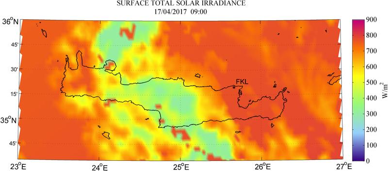 Surface total solar irradiance - 2017-04-17 09:00