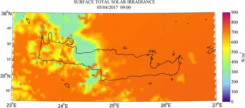 Surface total solar irradiance - 2017-04-05 09:00