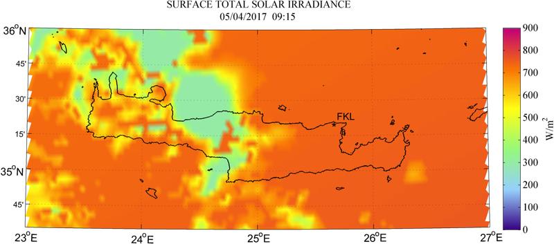 Surface total solar irradiance - 2017-04-05 09:15