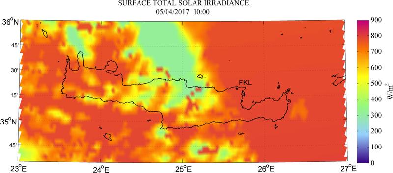 Surface total solar irradiance - 2017-04-05 10:00