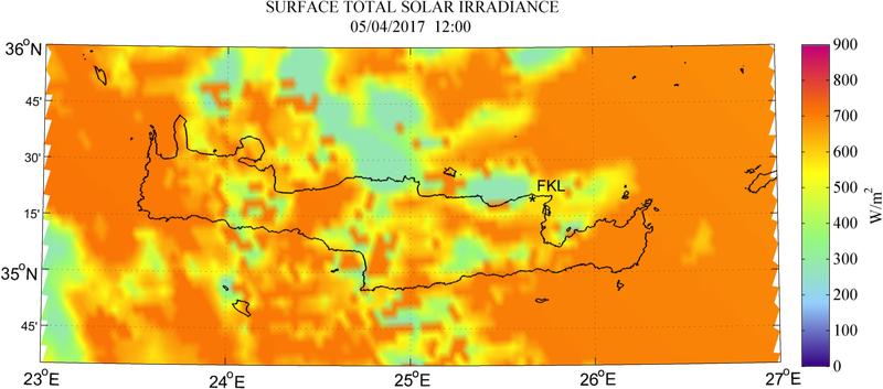 Surface total solar irradiance - 2017-04-05 12:00