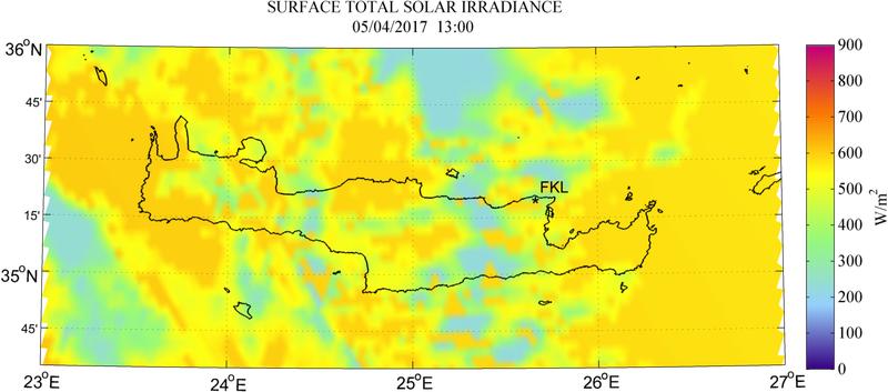 Surface total solar irradiance - 2017-04-05 13:00