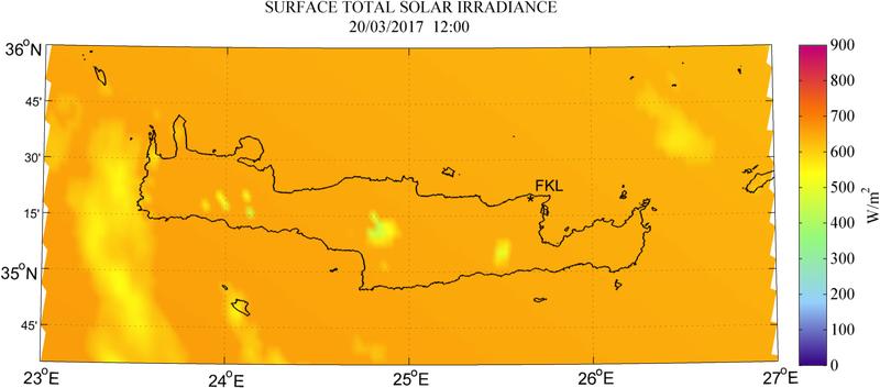 Surface total solar irradiance - 2017-03-20 12:00