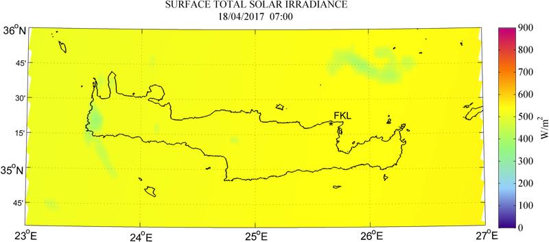 Surface total solar irradiance - 2017-04-18 07:00
