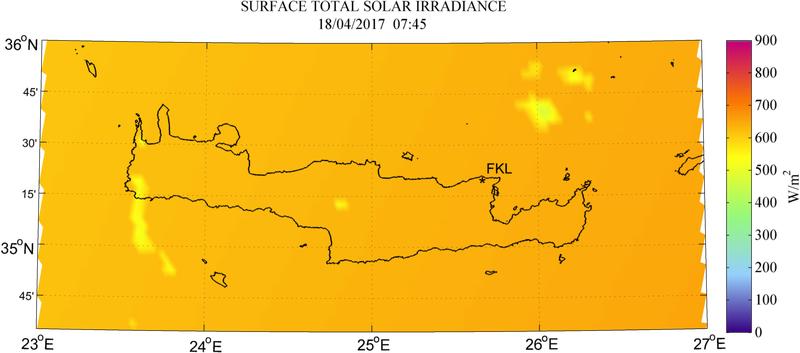 Surface total solar irradiance - 2017-04-18 07:45