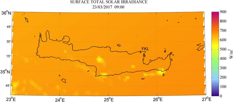 Surface total solar irradiance - 2017-03-23 09:00