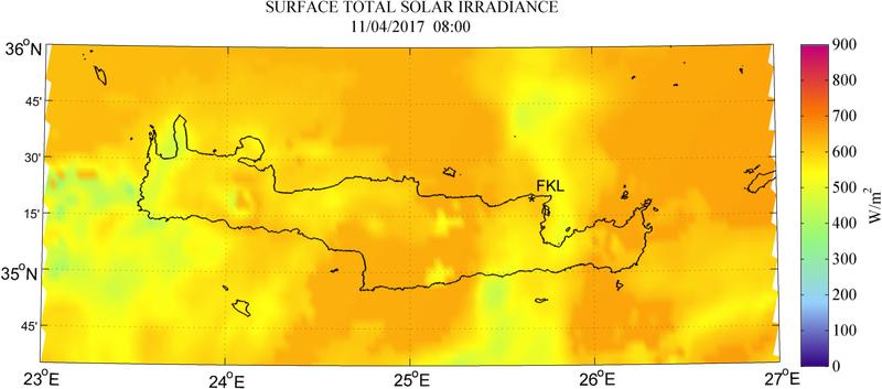 Surface total solar irradiance - 2017-04-11 08:00