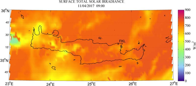 Surface total solar irradiance - 2017-04-11 09:00