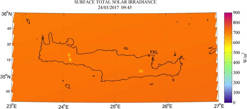 Surface total solar irradiance - 2017-03-24 09:45