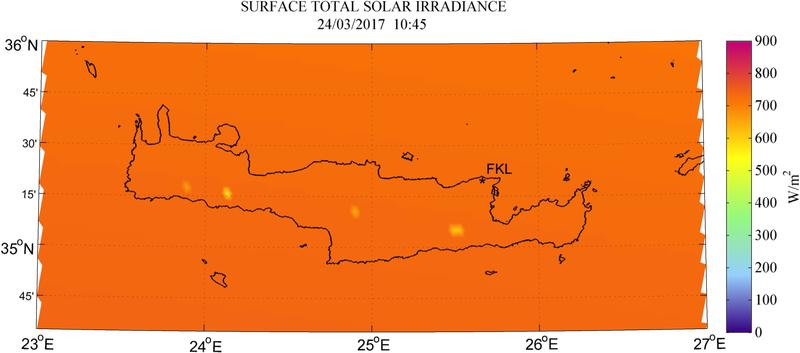 Surface total solar irradiance - 2017-03-24 10:45