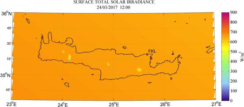 Surface total solar irradiance - 2017-03-24 12:00