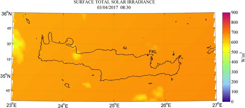 Surface total solar irradiance - 2017-04-03 08:30