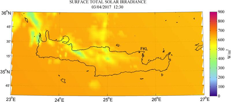 Surface total solar irradiance - 2017-04-03 12:30