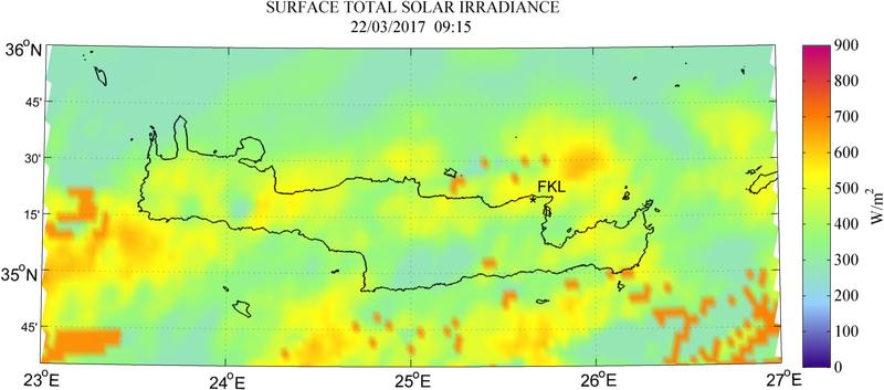 Surface total solar irradiance - 2017-03-22 09:15