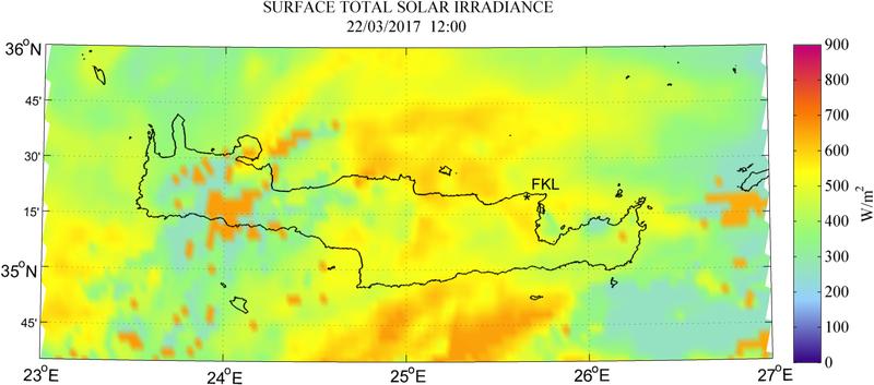 Surface total solar irradiance - 2017-03-22 12:00