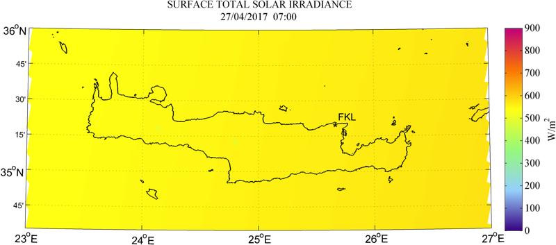 Surface total solar irradiance - 2017-04-27 07:00