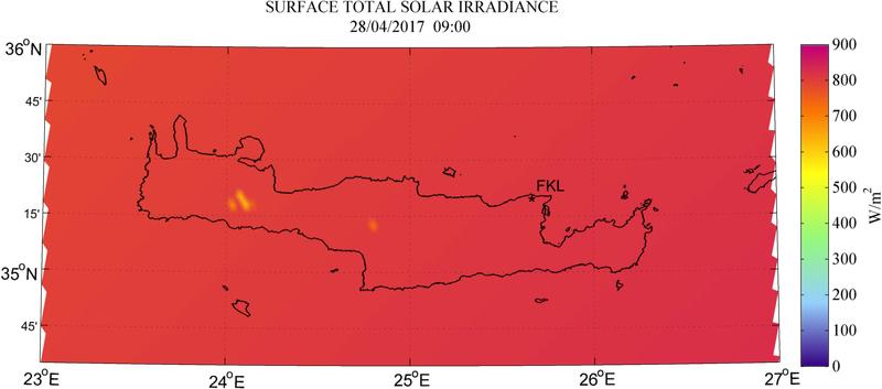 Surface total solar irradiance - 2017-04-28 09:00