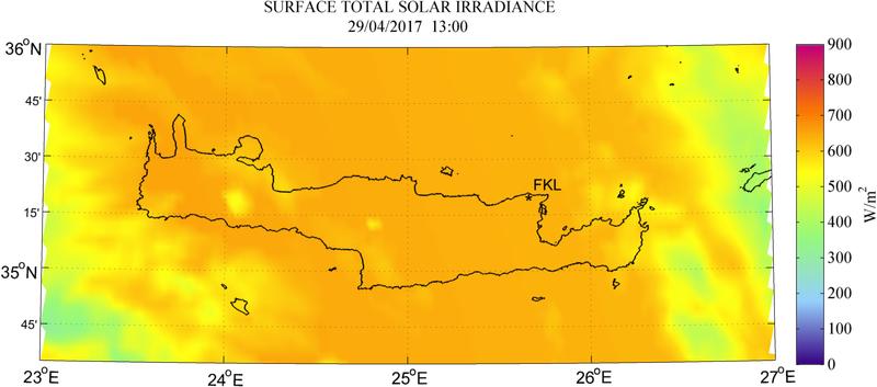 Surface total solar irradiance - 2017-04-29 13:00