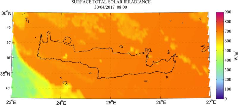 Surface total solar irradiance - 2017-04-30 08:00