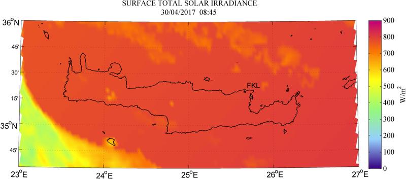 Surface total solar irradiance - 2017-04-30 08:45