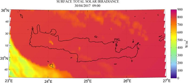 Surface total solar irradiance - 2017-04-30 09:00