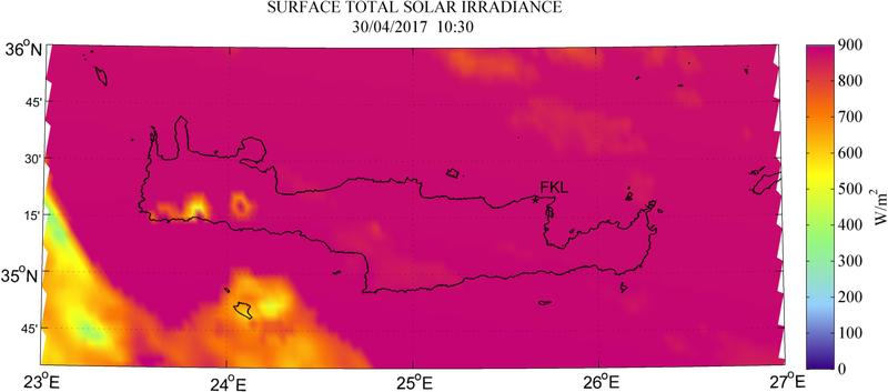 Surface total solar irradiance - 2017-04-30 10:30