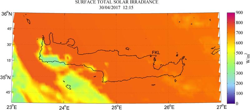 Surface total solar irradiance - 2017-04-30 12:15