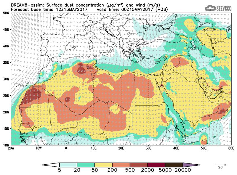 Surface dust concentration and wind at T24