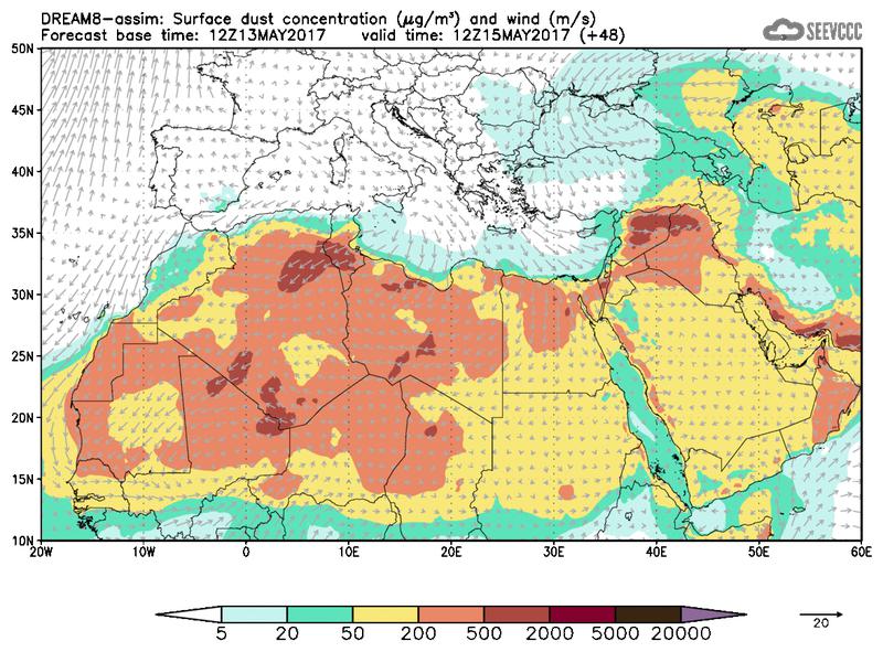 Surface dust concentration and wind at T36