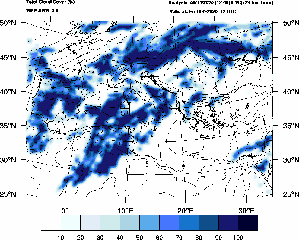 Total cloud cover (%) - 2020-05-15 06:00