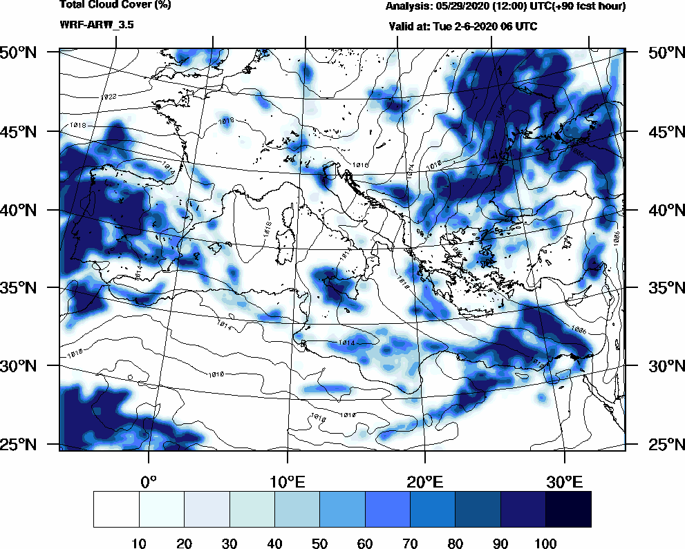 Total cloud cover (%) - 2020-06-02 00:00