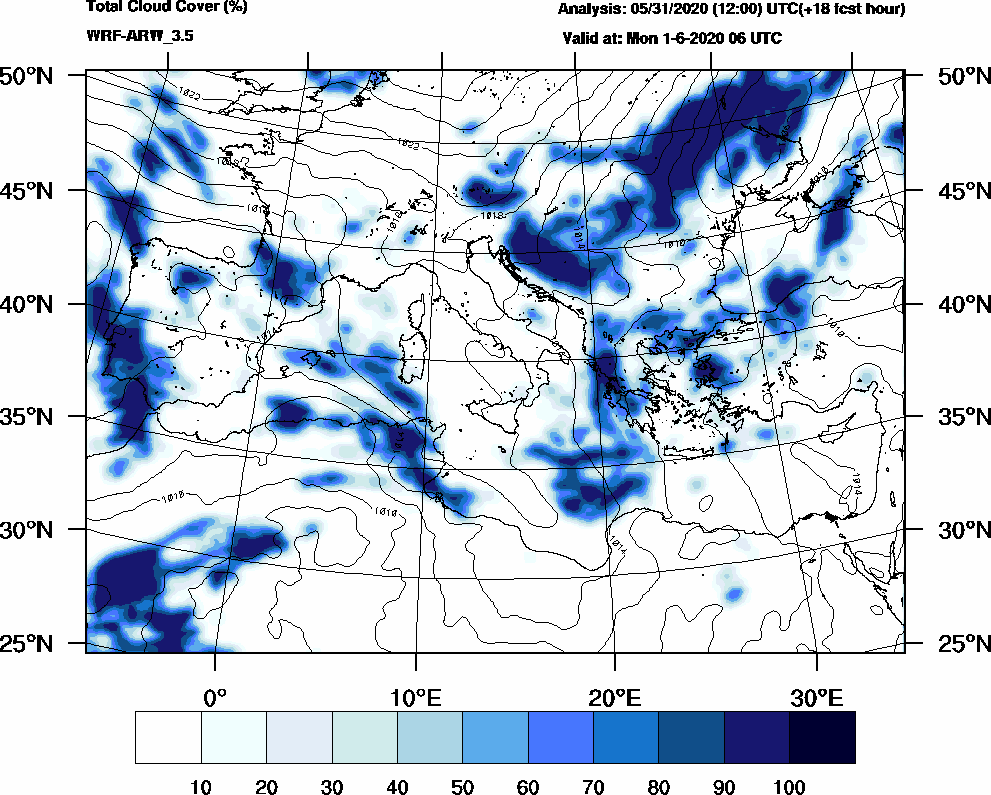 Total cloud cover (%) - 2020-06-01 00:00