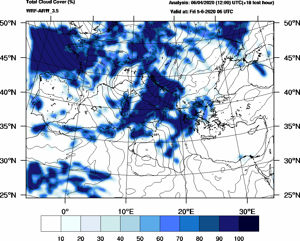 Total cloud cover (%) - 2020-06-05 00:00