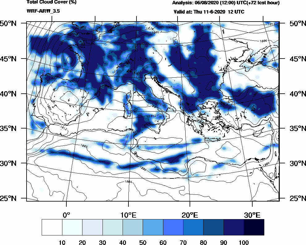 Total cloud cover (%) - 2020-06-11 06:00
