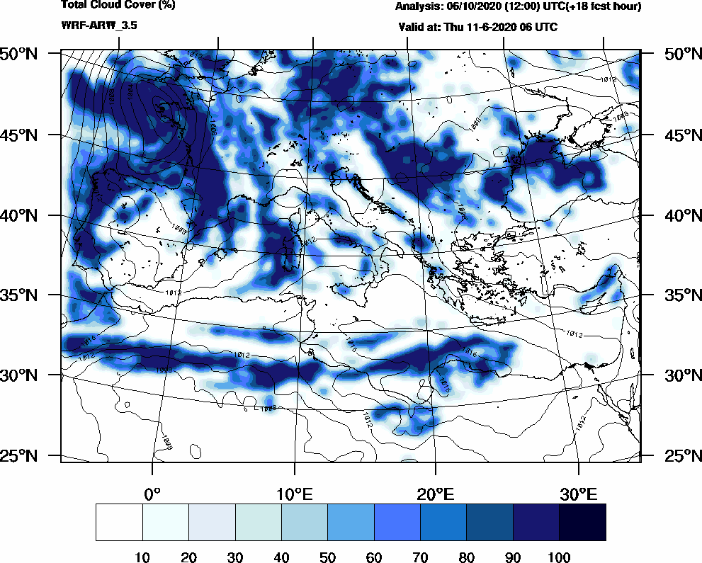 Total cloud cover (%) - 2020-06-11 00:00